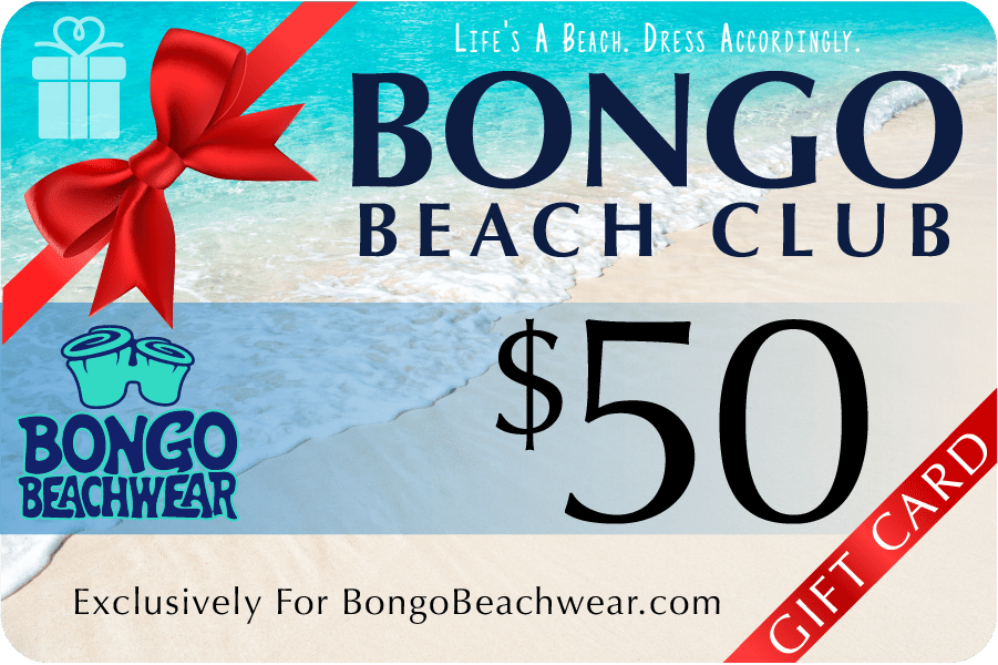 Bongo Beach Club $50 gift card with beach-themed design