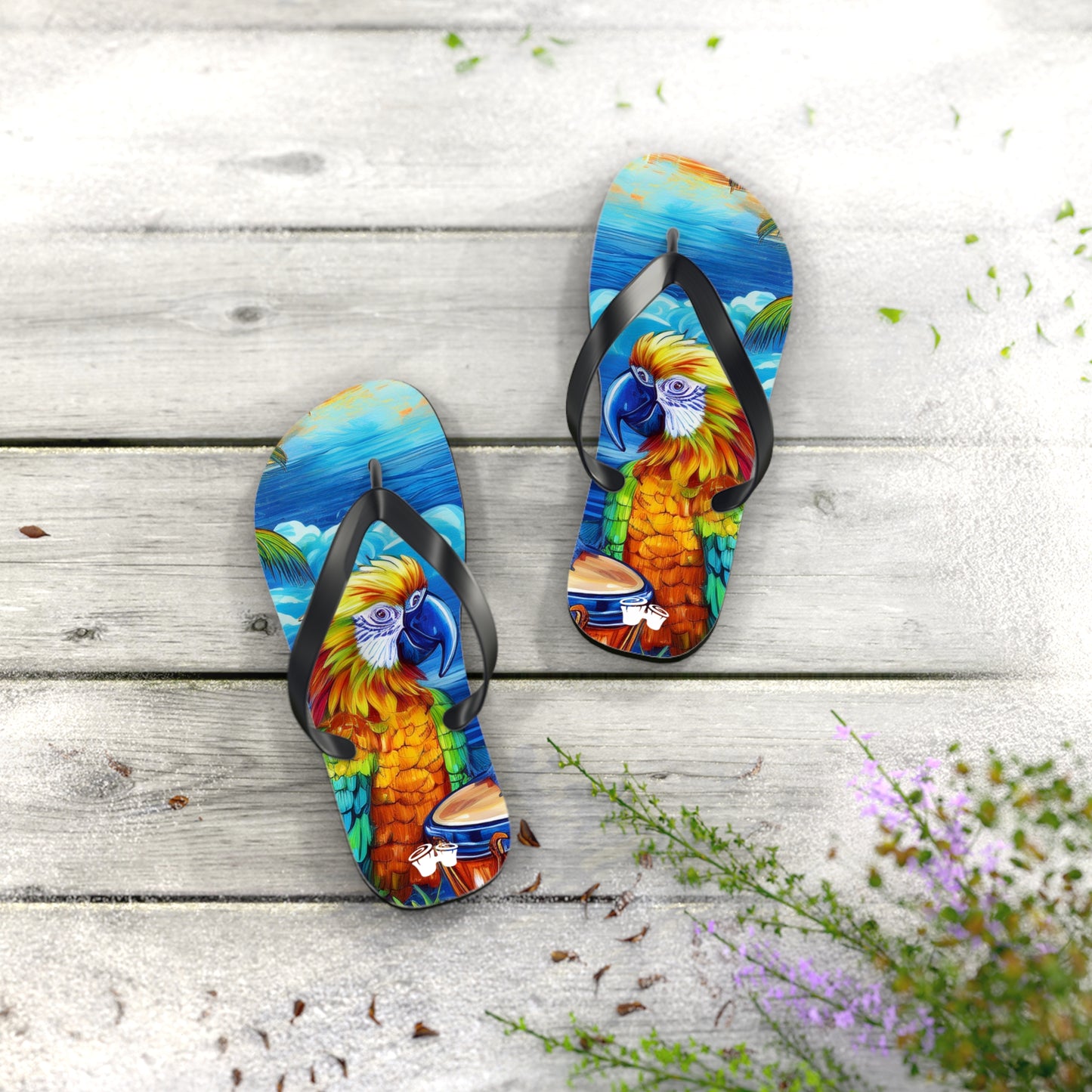 Flip-Flops | Parrot Playing Bongos on the beach | Beach Shoes Sandals