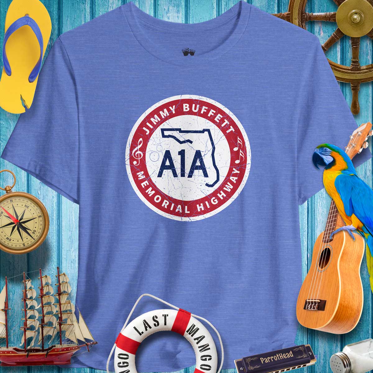 A1A Jimmy Buffett Highway Road Sign T-Shirt, perfect for ParrotHeads and casual beach outings.