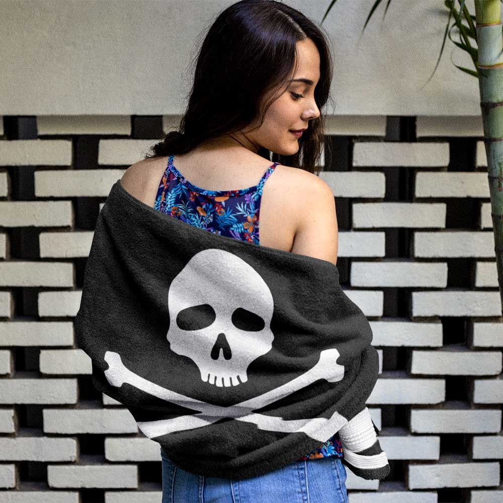 Girl Wrapped on Jolly Roger Beach Towel by Bongo Beachwear.