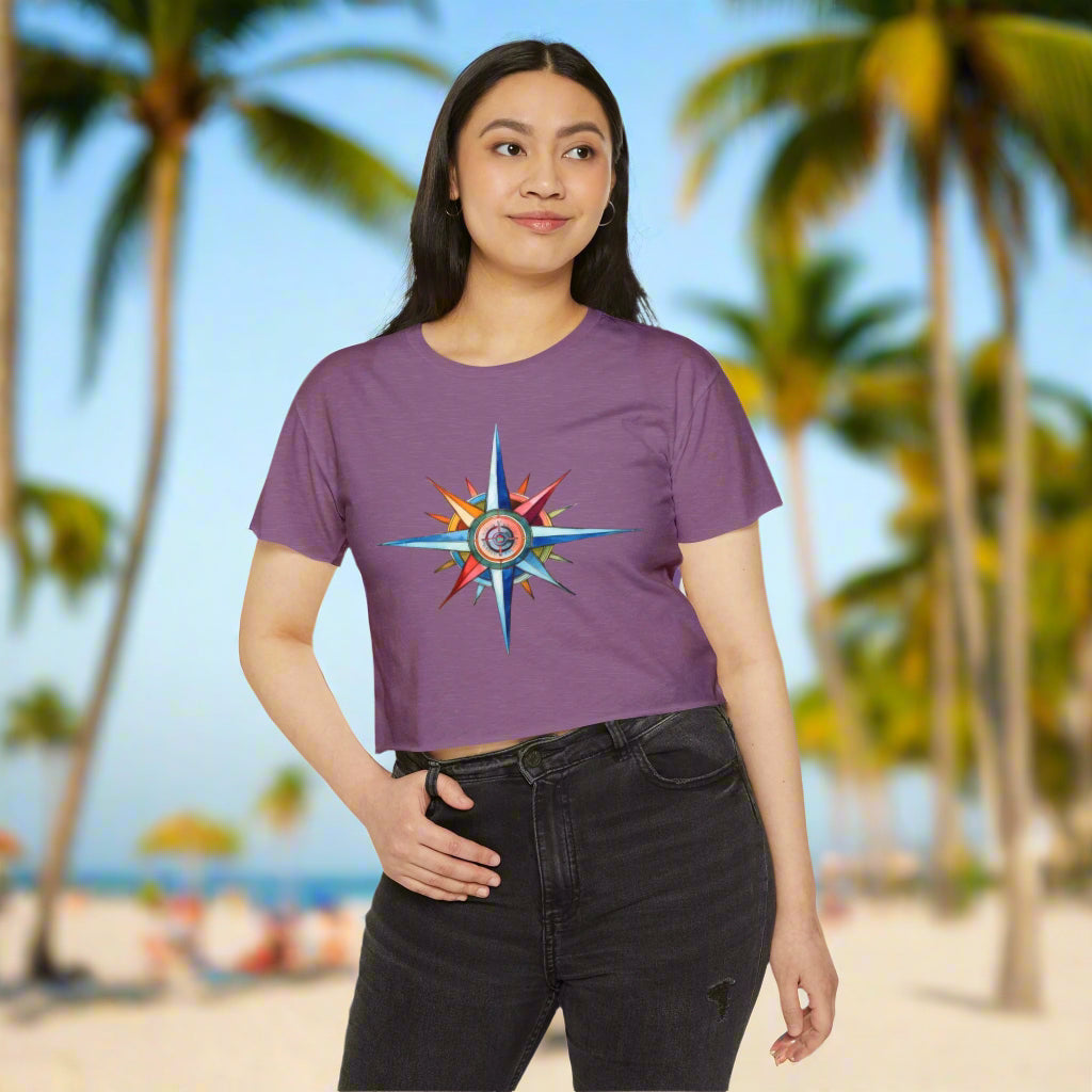 Nautical Style Crop Top | Compass Art Print Crop Tops