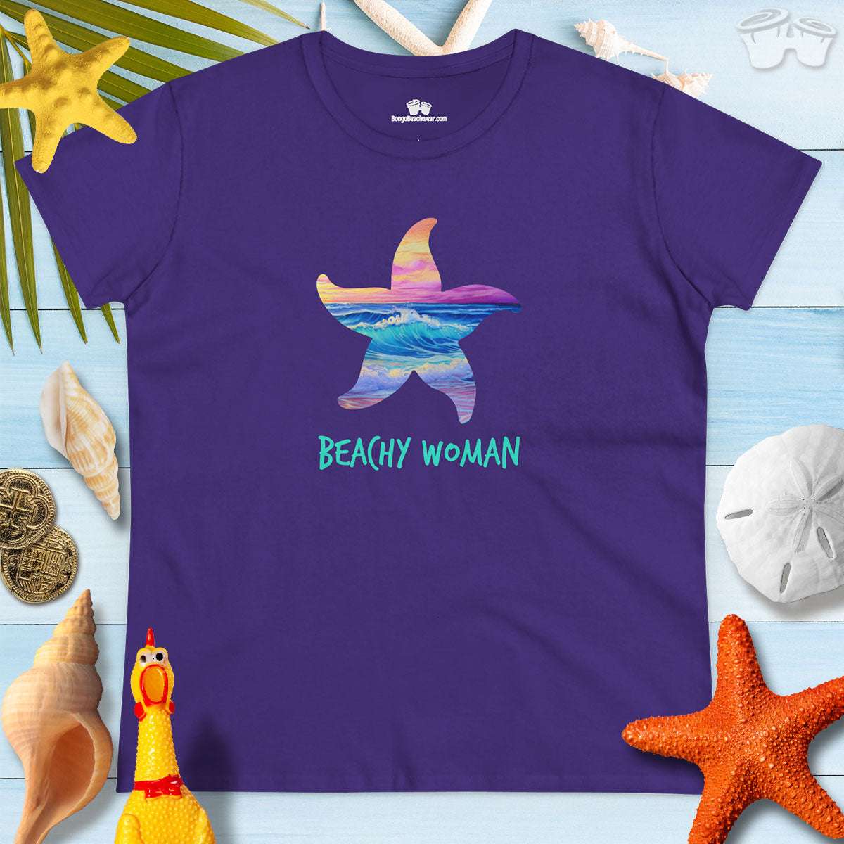 Starfish Beach T-Shirt for women, vibrant design perfect for beach life and summer vibes.