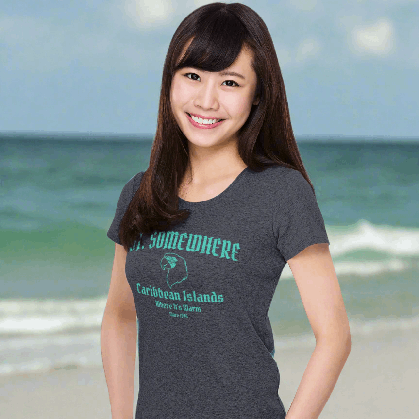 Cute beach bunny sporting a St. Somewhere Caribbean t-shirt hanging out on a Florida beach