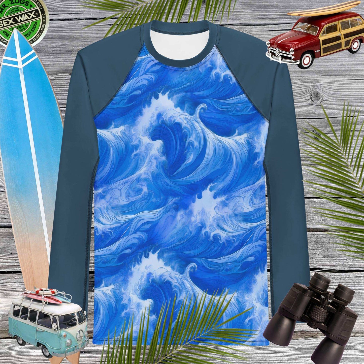 Blue Rashie | Ocean Wave Pattern | Men's 🤙 Rash Guard