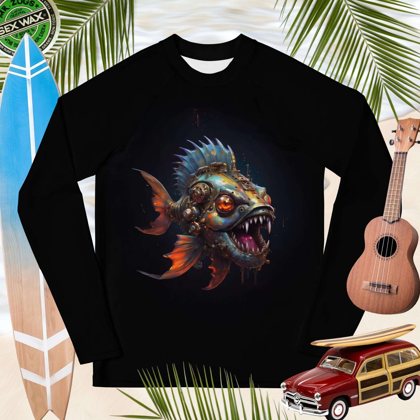 Piranha Fish Is My Pet | Black Rashie | Youth 🤙 Rash Guards & Swim Shirts