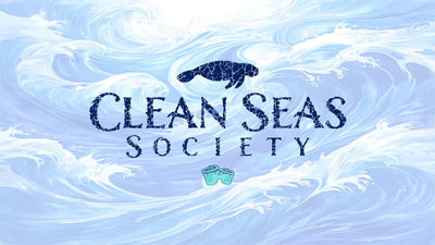 The Clean Seas Society Logo on blue ocean background
