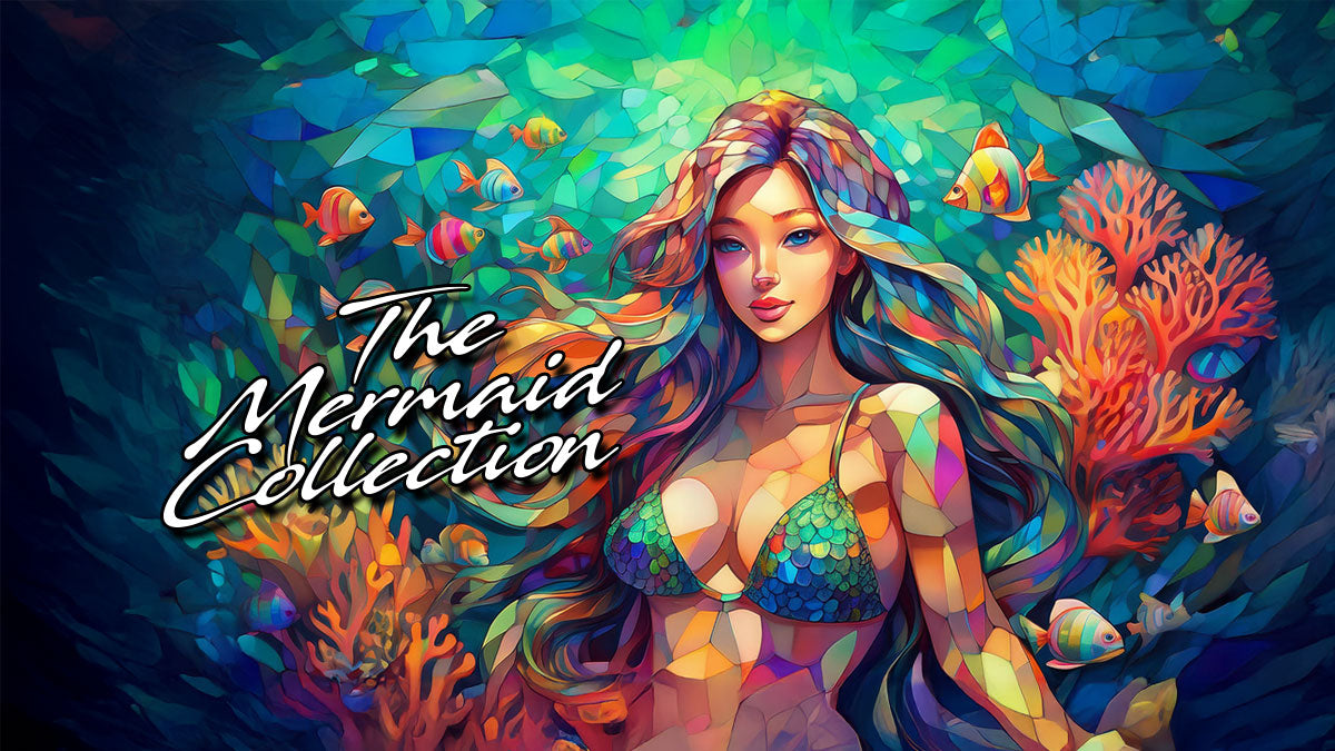 Zen style mermaid art on a blue background