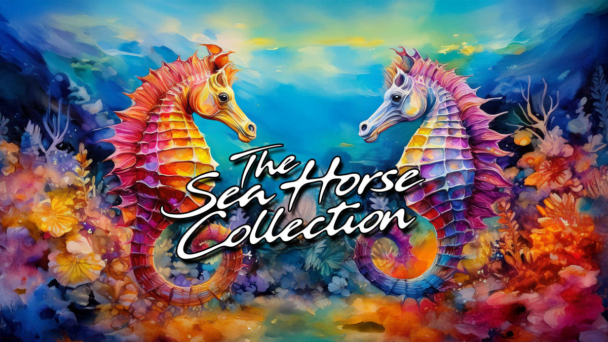 Cool Colorful Seahorse on a dark navy textile textured bacground