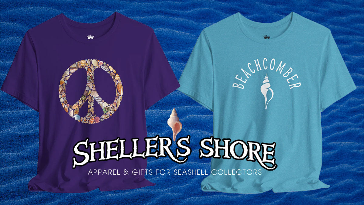 beachcomber and Shelling Tee with Peace Sign made of seashells