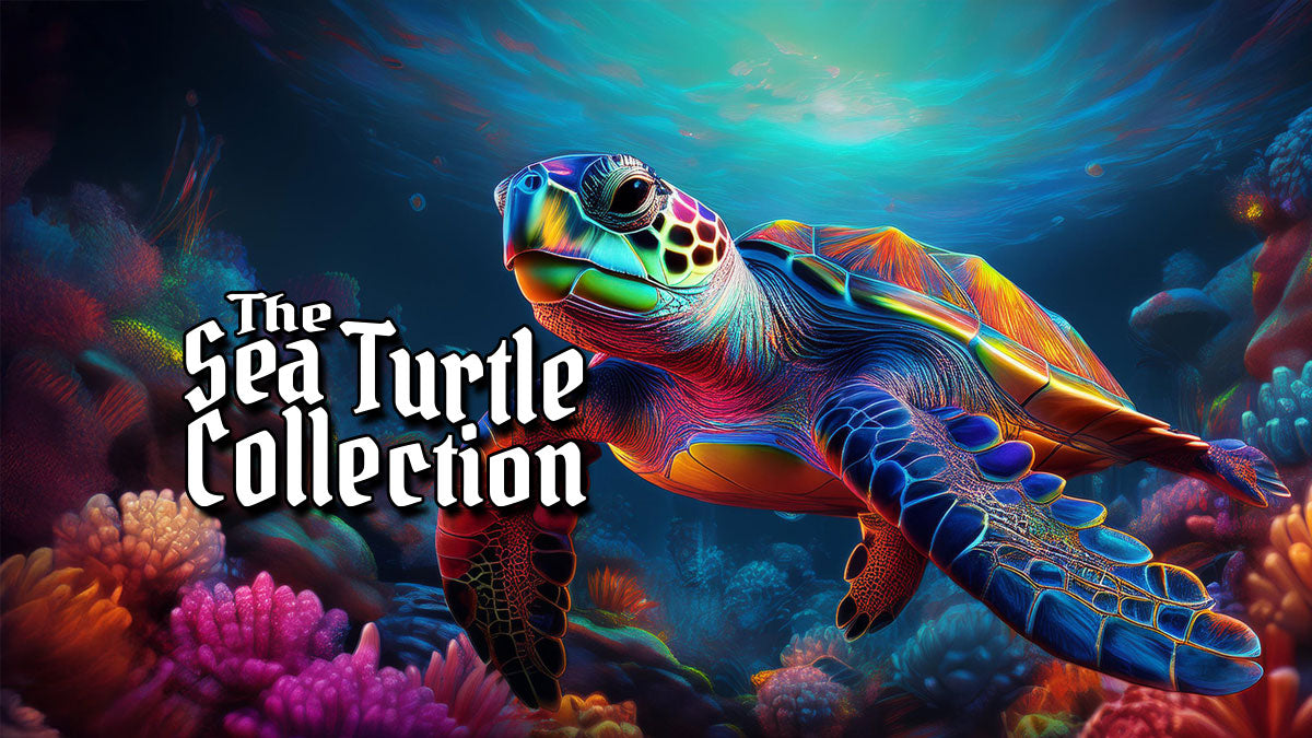 Zin Style Sea turtle Art on a blue background 