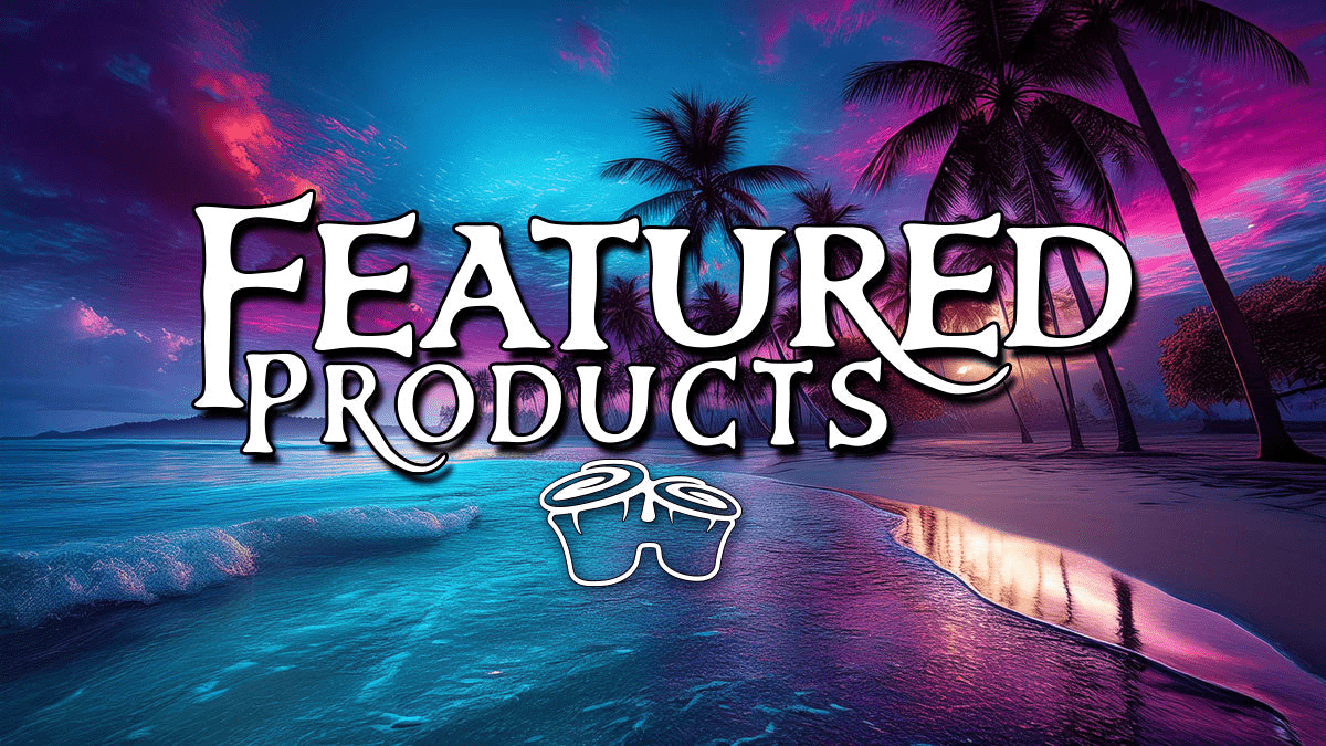 BongoBeachwear | Featured Products in Nautical Font over a night time bioluminescent beach