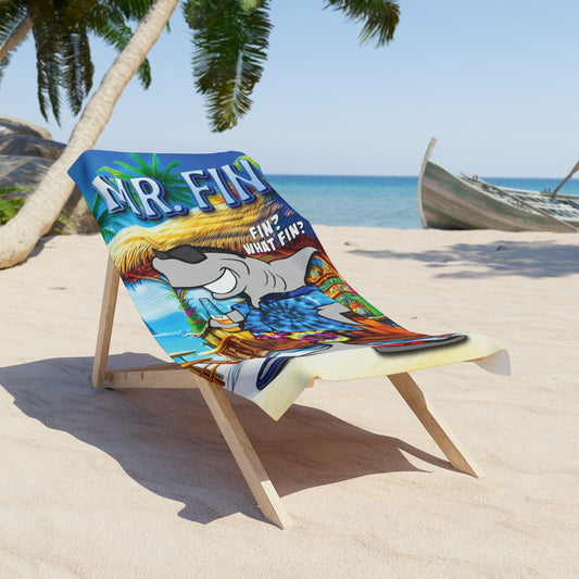 Funny Beach Towel - Mr. Fin Land Shark Tiki Bar - Bongo Beachwear