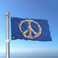 Flag with a peace symbol design on a blue background