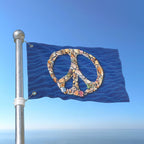 Flag with a peace symbol design on a blue background
