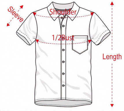 White shirt with measurement labels on a white background
