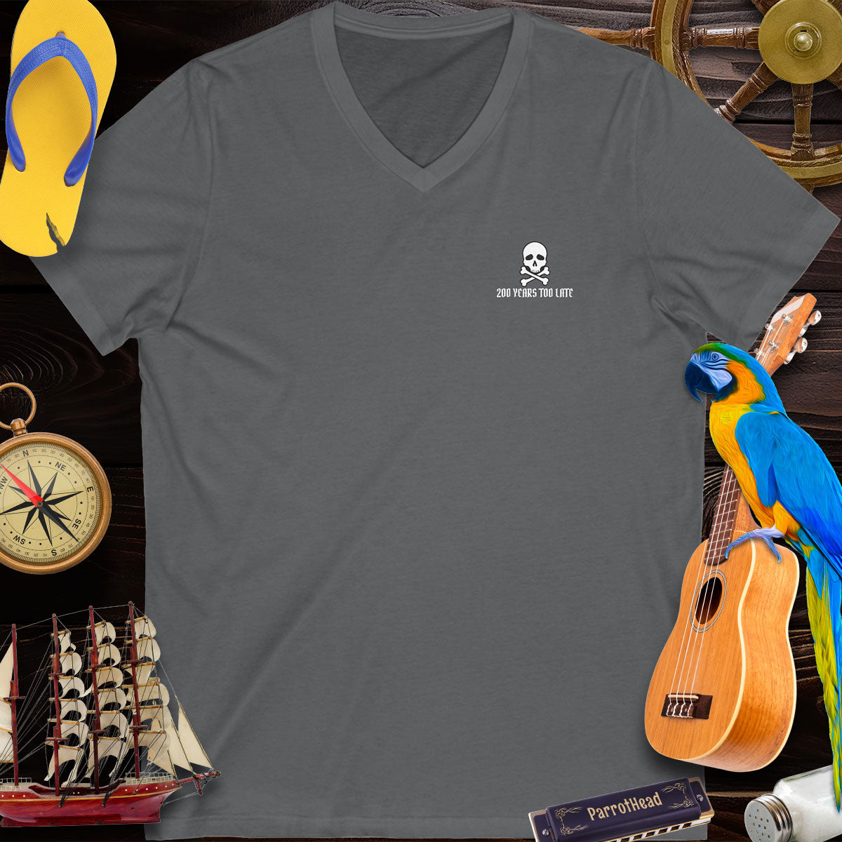 Embroidered V-Neck Tee Pirate Logo 200 Years Too Late T-Shirts
