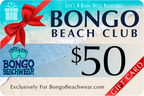 Bongo Beach Club $50 gift card with beach-themed design