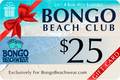 Bongo Beach Club $25 Beachwear Gift Card gift card with a red ribbon and beach-themed design.