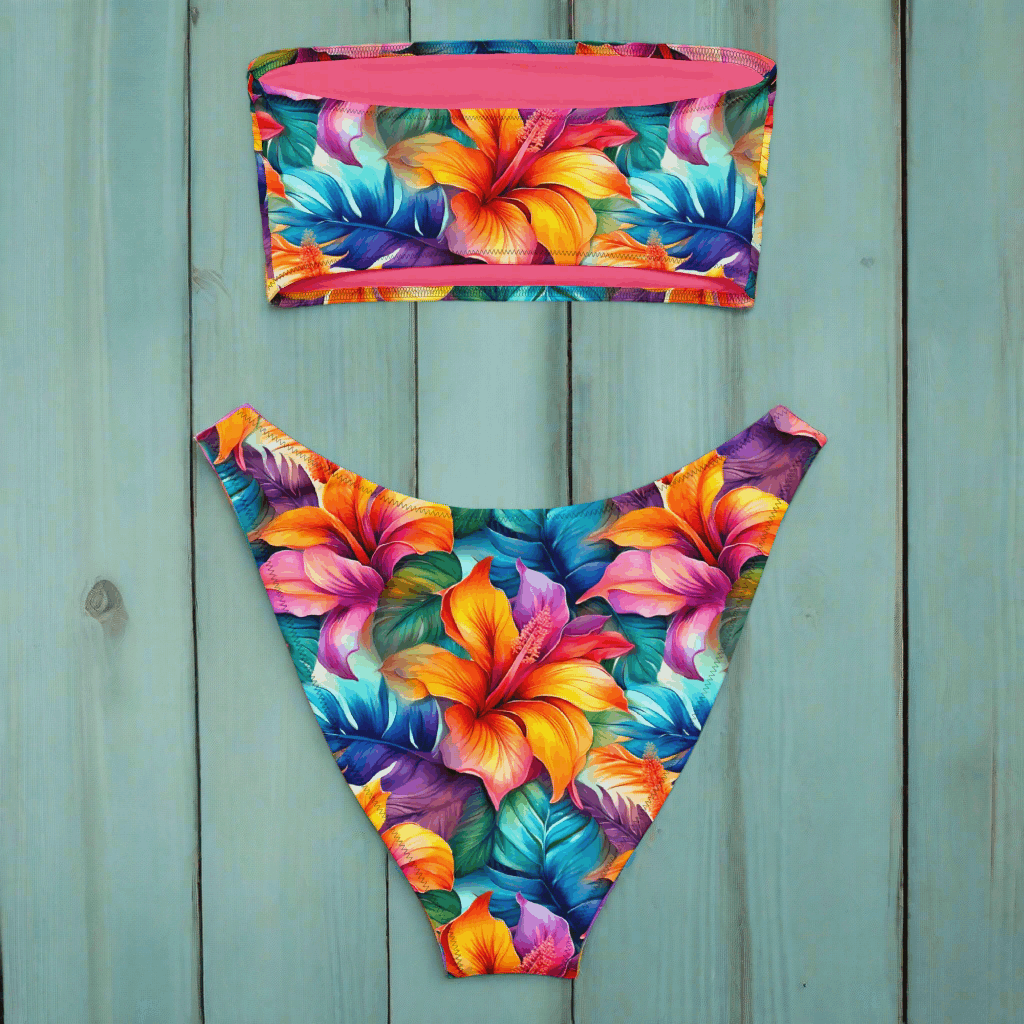Back of Hawaiian Print Bandeau Bikini
