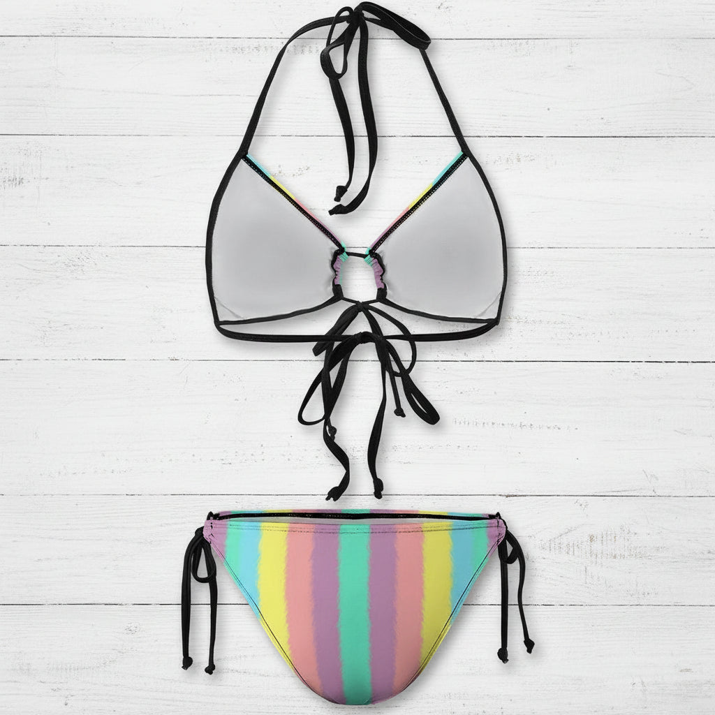 Bikini set with a top and bottom on a white nautical wood background