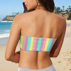 Pastel striped bandeau top worn by a person on La Jolla Beach