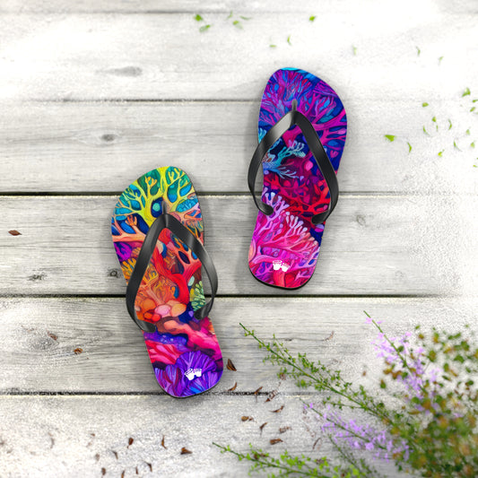 Beach Ready Flip-Flops With Vibrant Coral Reef Art. Sandals