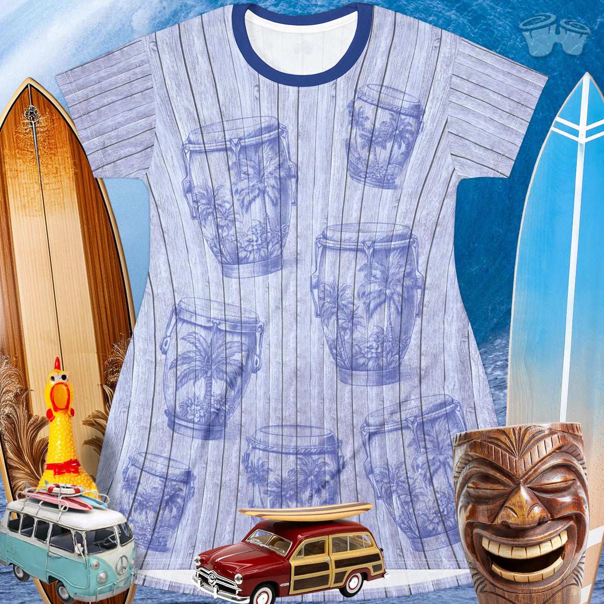 Drum Circle Drums | T-Shirt Dress | Beachwood All Over Art T-Shirts