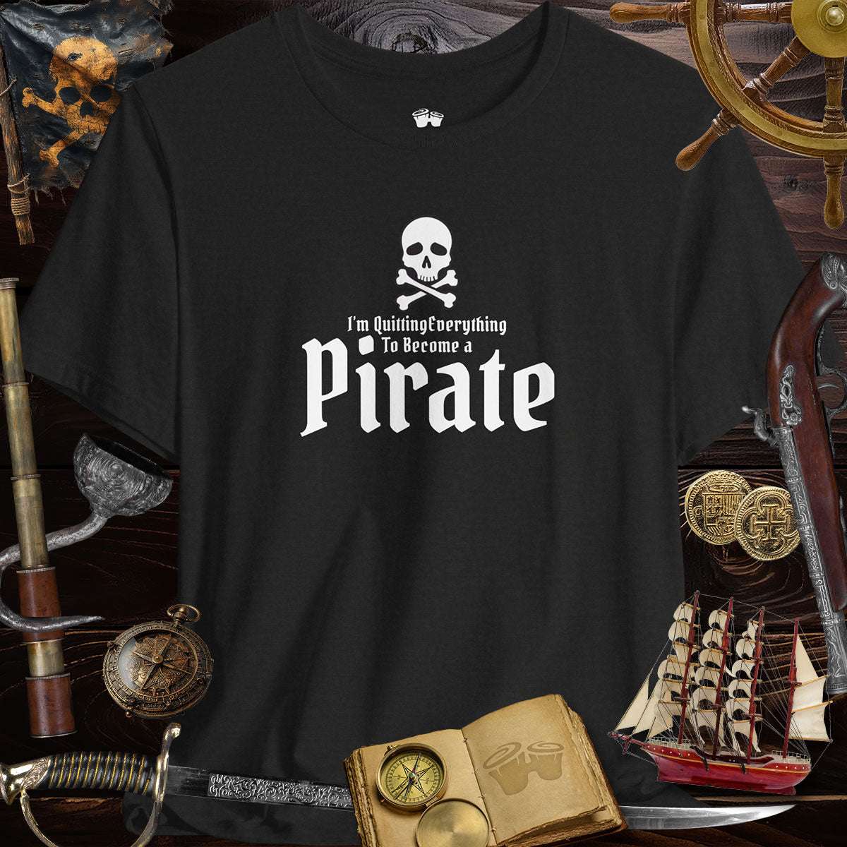 Jolly Roger Pirate Funny Unisex T-Shirt with Skull And Crossbones design for playful adventurers.