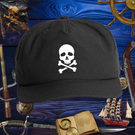 Skull & Bones Surf Cap | Jolly Pirate with a white skull design, perfect for beach adventures and outdoor sports.