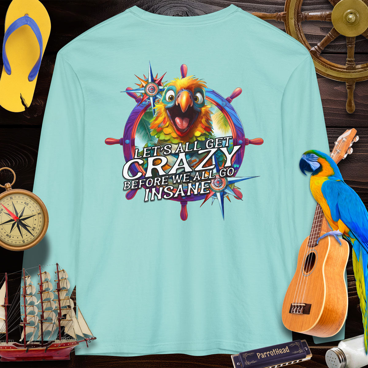 T-Shirts Crazy ParrotHead Long Sleeve T-Shirt - Compass on Front