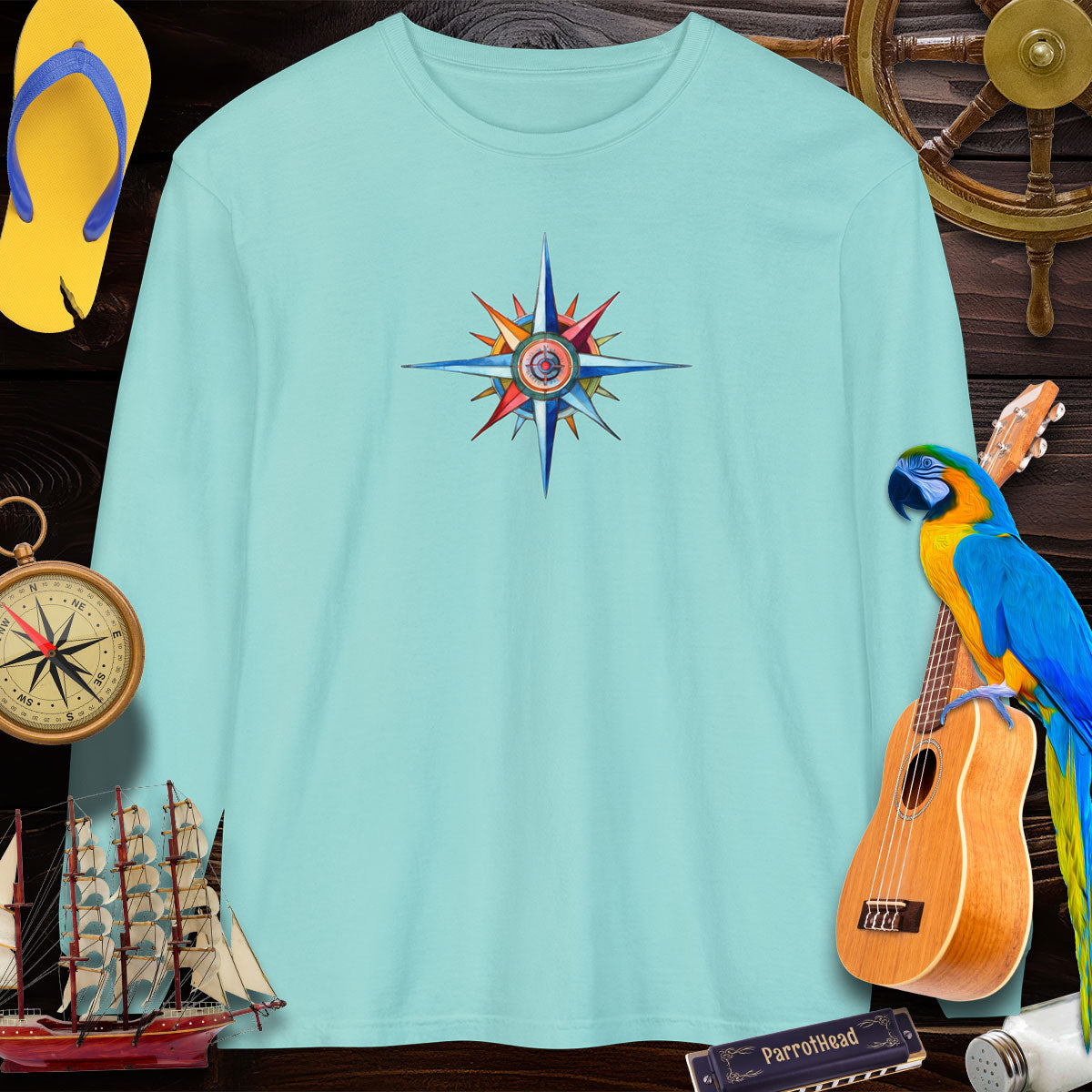 T-Shirts Crazy ParrotHead Long Sleeve T-Shirt - Compass on Front