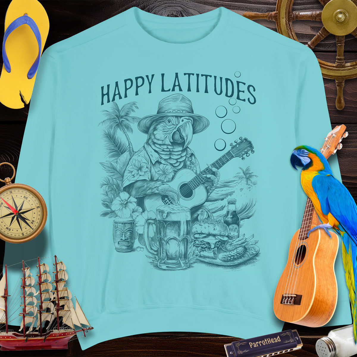 Sweatshirts ParrotHead | Happy Latitudes Sweatshirt with Guitar and Cheeseburger 🌴