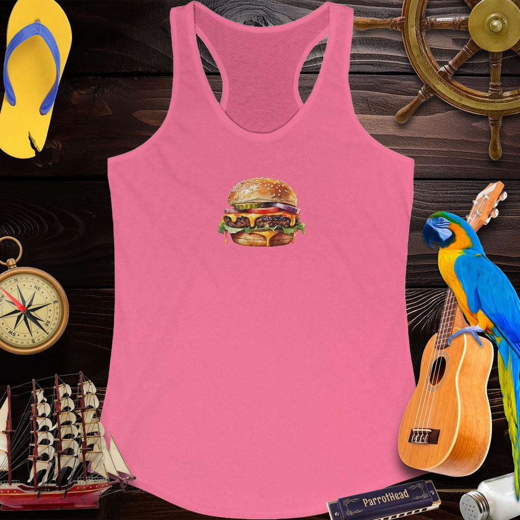Women's ParrotHead Racerback Tank Top With A Cheeseburger Tank Tops