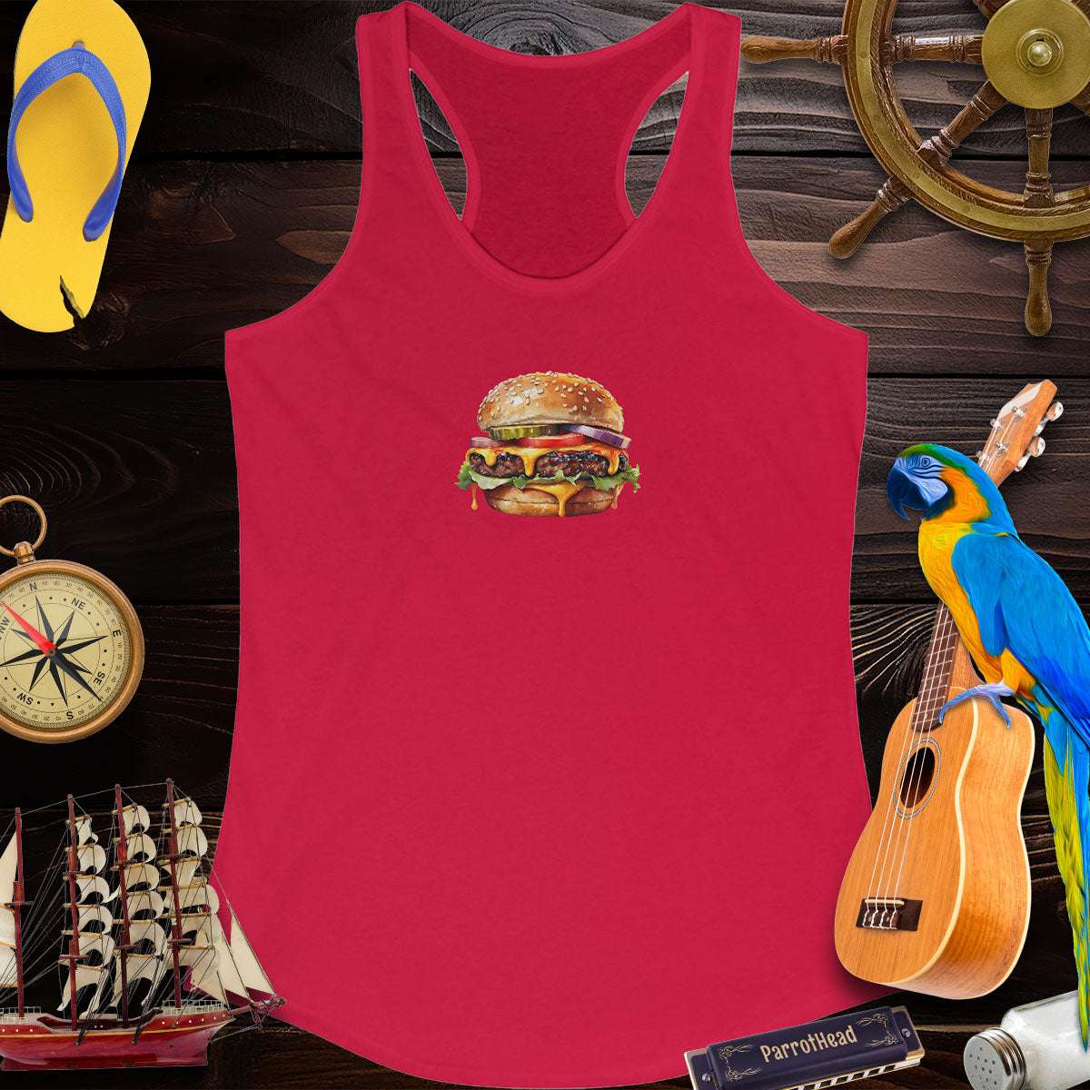 Women's ParrotHead Racerback Tank Top With A Cheeseburger Tank Tops