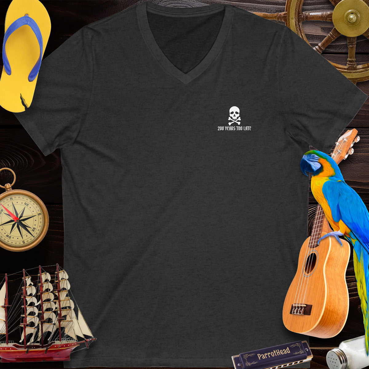 Embroidered V-Neck Tee Pirate Logo 200 Years Too Late T-Shirts