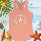 Beachy Women's Racerback Tank with seashell print, perfect for beach lovers and summer vibes.