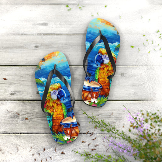 Flip-Flops | Parrot Playing Bongos on the beach | Beach Shoes Sandals