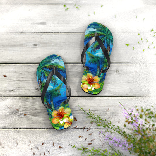 Flip-Flops With Tropical Island Scene | Beach Shoes Sandals