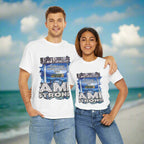 couple wearing fundraiser t-shirts hanging out on Anna Maria Island Beach