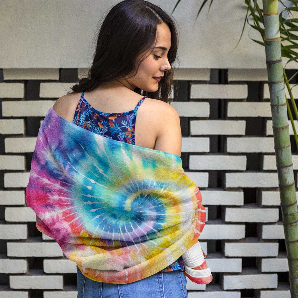 Girl wrapped up in a Bongo Beachwear Tie-Dye Beach Towel 