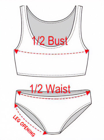 Measurement guide for a tank top and underwear set with labeled parts on a white background.