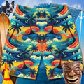 Front Side of Hawaiian Dream Board Shorts over a cresting wave 