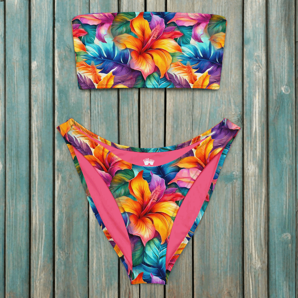 Hawaiian Style Floral Pattern on a bandeau bikini