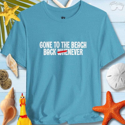 Gone to the Beach unisex tee in blue, featuring casual summer text, perfect for beach outings and relaxed days.