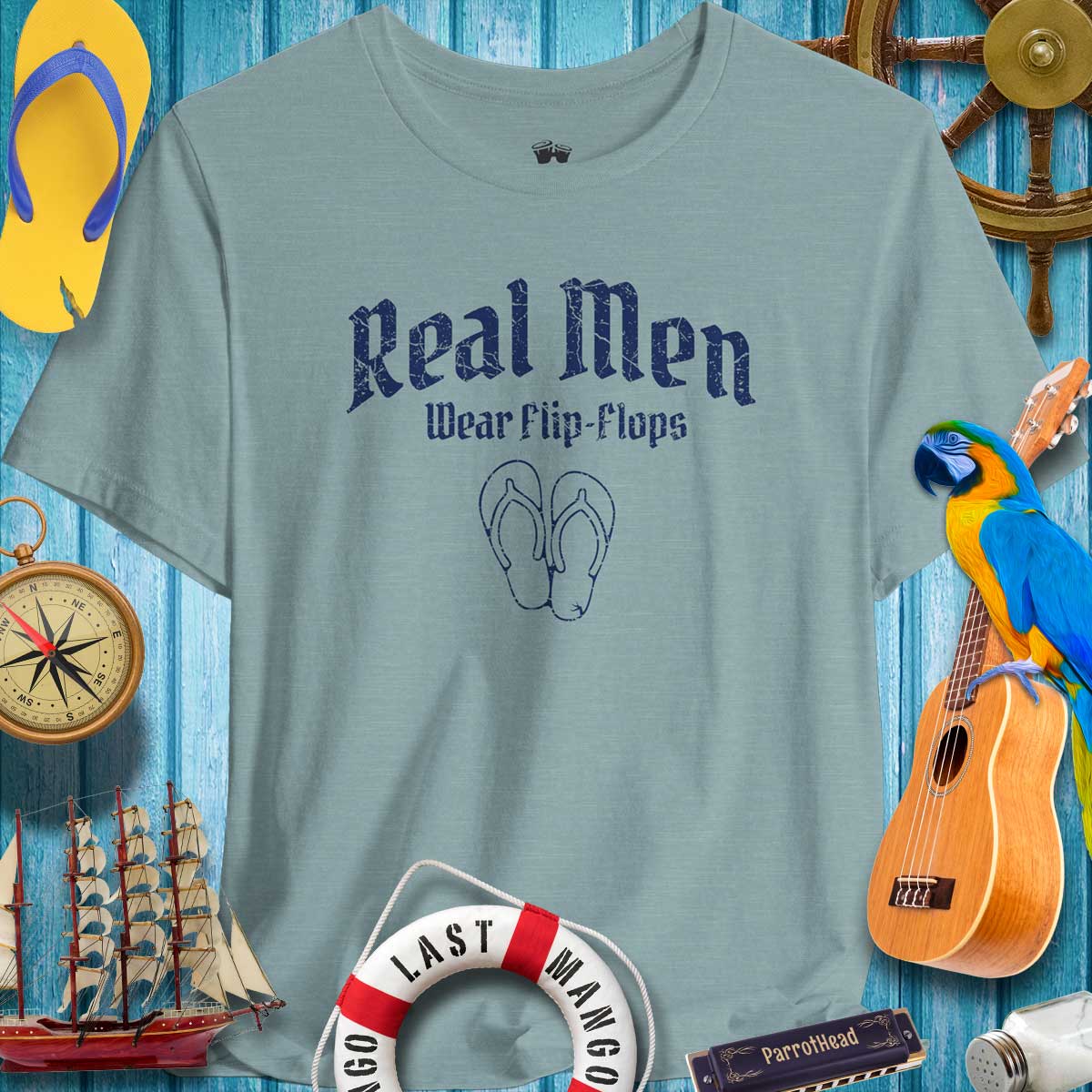 Real Men Wear Flip-Flops Bella Canvas T-Shirt, perfect for ParrotHeads and summer casual vibes.