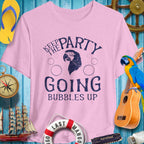 Keep The Party Going ParrotHead T-Shirt in pink with tropical theme, perfect for festive gatherings and music festivals.