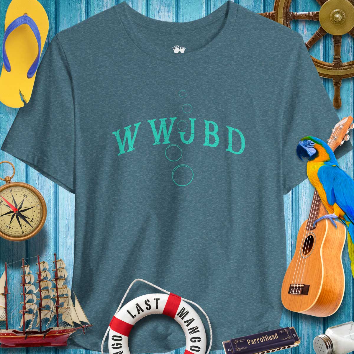 Deep Heather Teal Bella Canvas T-shirt with WWJBD and Bubbles Foating Up
