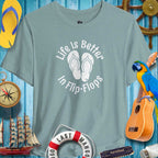 Life Is Better In Flip-Flops summer t-shirt for beach lovers, featuring a relaxed vibe with parrot and nautical decor.