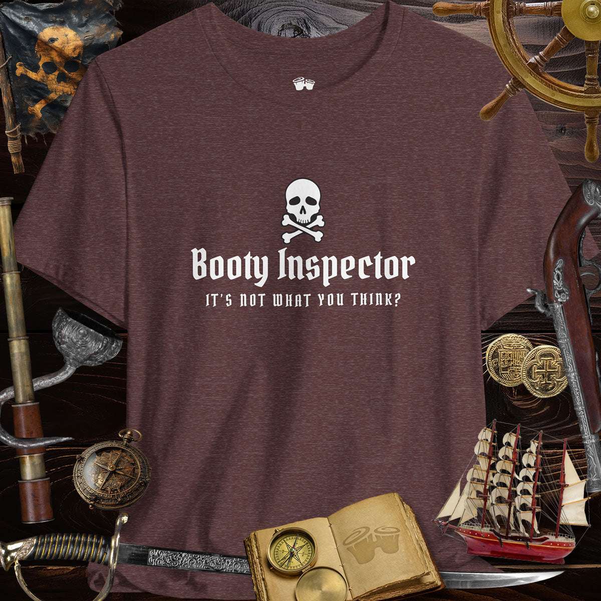 Booty Inspector Funny Pirate's Tee featuring playful skull graphic and nautical theme, it's not what you think!