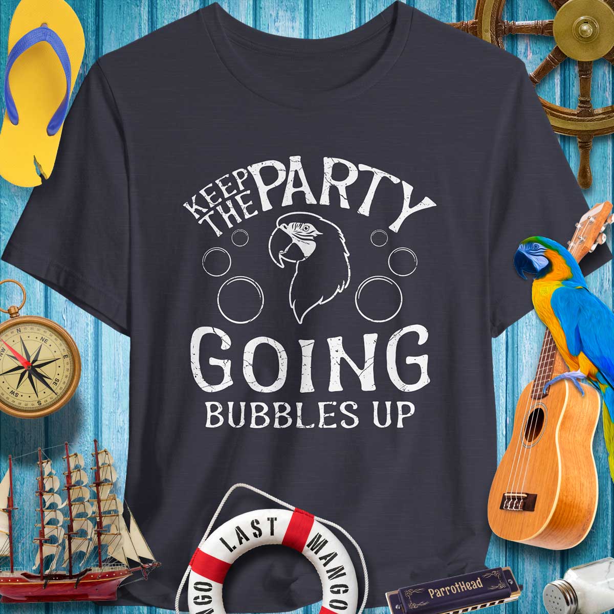 Keep the Party Going ParrotHead T-Shirt with fun design, perfect for music festivals and summer gatherings.